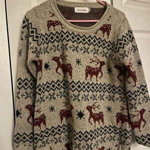 Women's Reindeer Pattern Sweater - Cream and Red